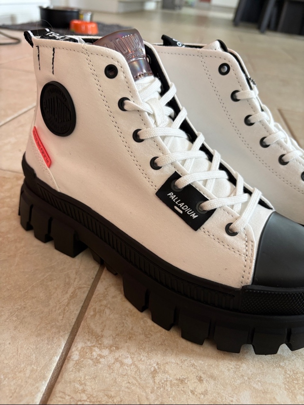 Palladium White High-Top Sneakers with Black Lug Sole